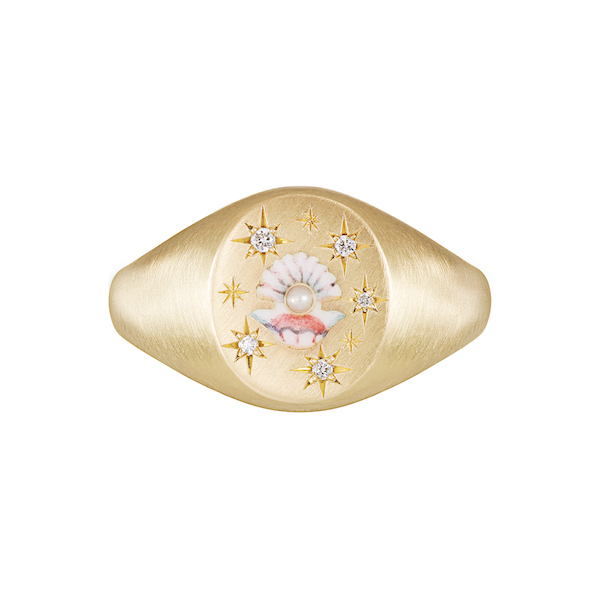 Cece clam signet ring