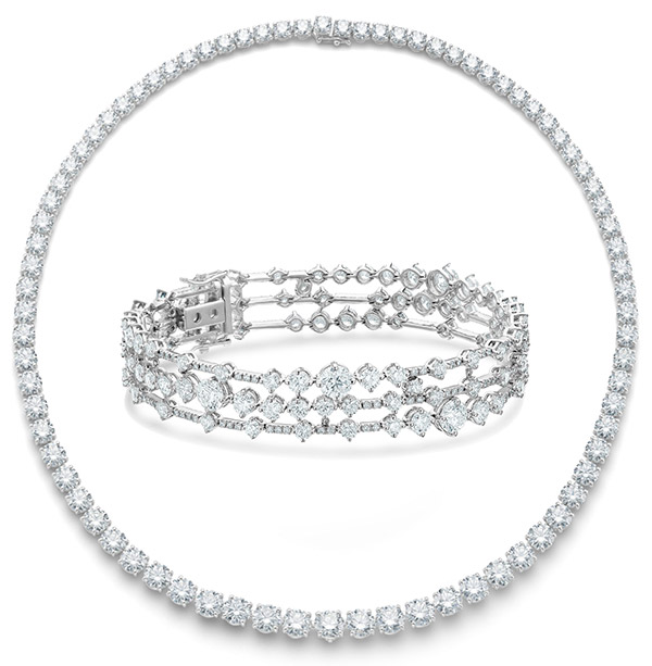 De Beers diamond line necklace three row diamond bracelet