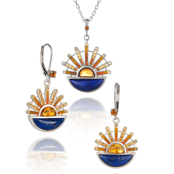 Martha Seely Sunset earrings and pendant