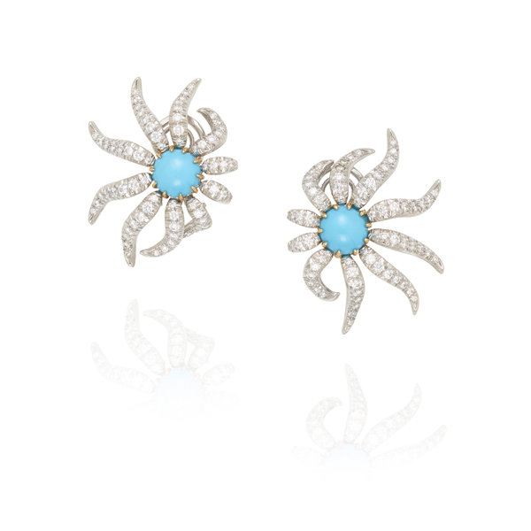 Schlumberger for Tiffany diamond and turquoise earrings