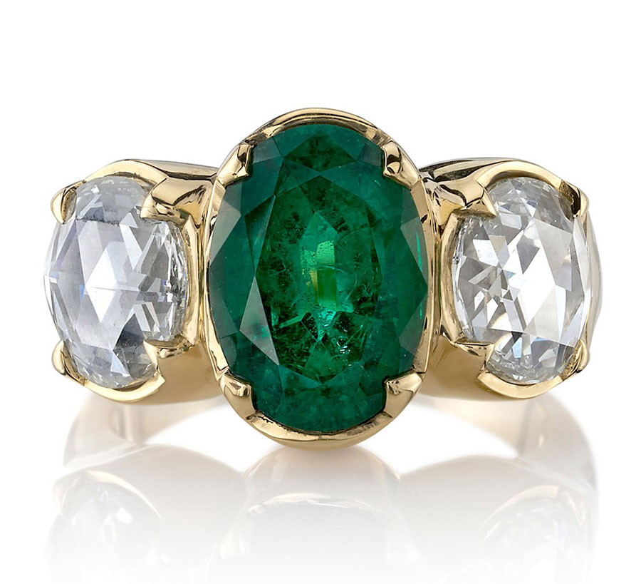 Single Stone emerald diamond three stone Brooklyn ring