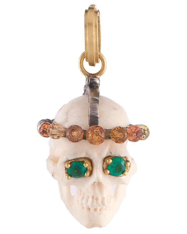 Sylva and Cie sapphire emerald skull pendant