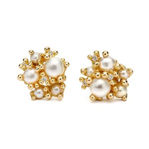 Ruth Tomlinson Pearl and Diamond Cluster stud earrings