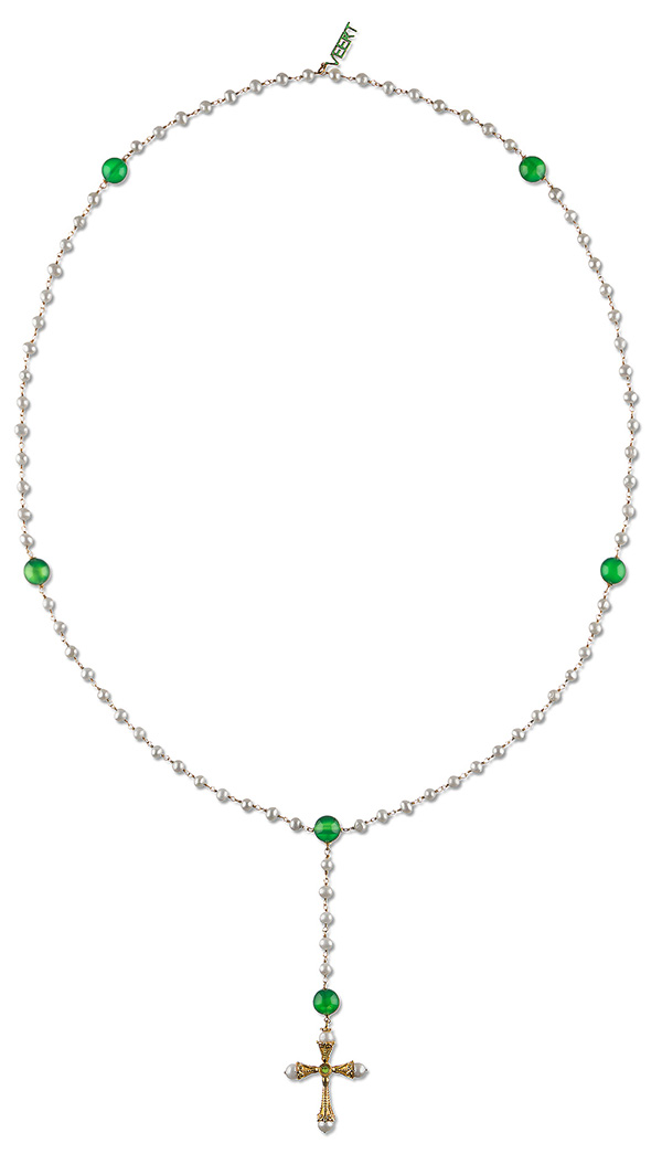 Vert Green pearl rosary necklace