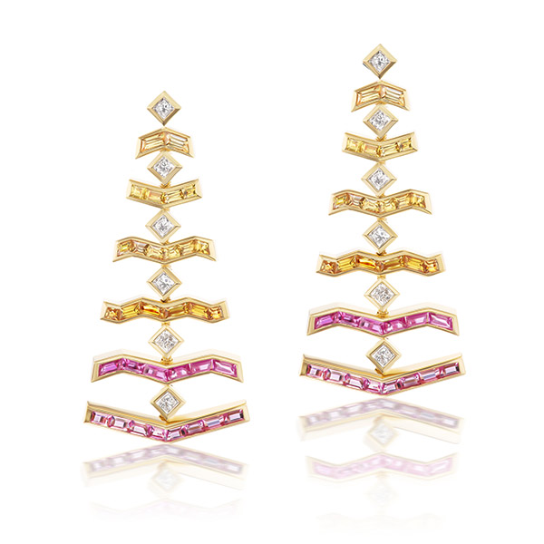 ARK Sunrise Hinged Earrings in Diamonds and Sapphires