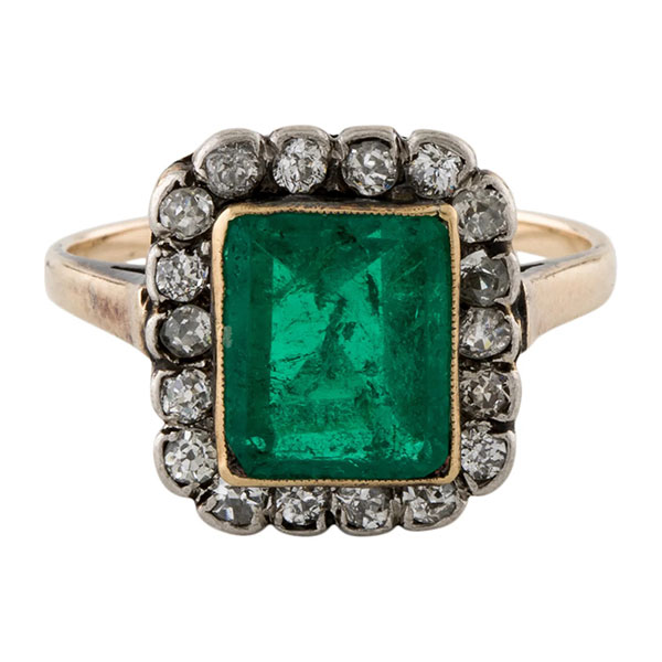 Antique Emerald Diamond Cocktail ring