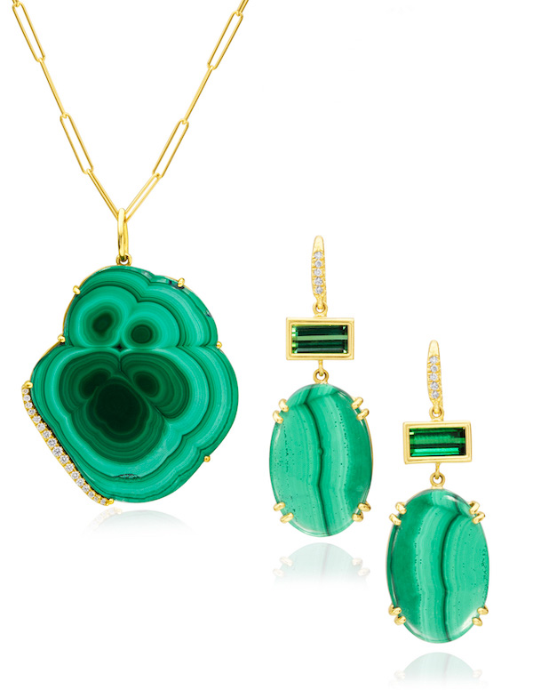 Lauren K malachite earrings and pendant