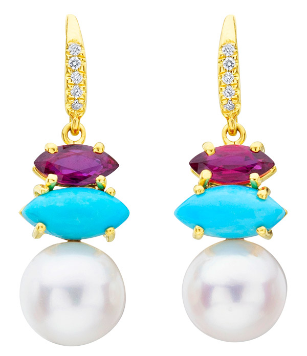Lauren K pearl turquoise ruby earrings