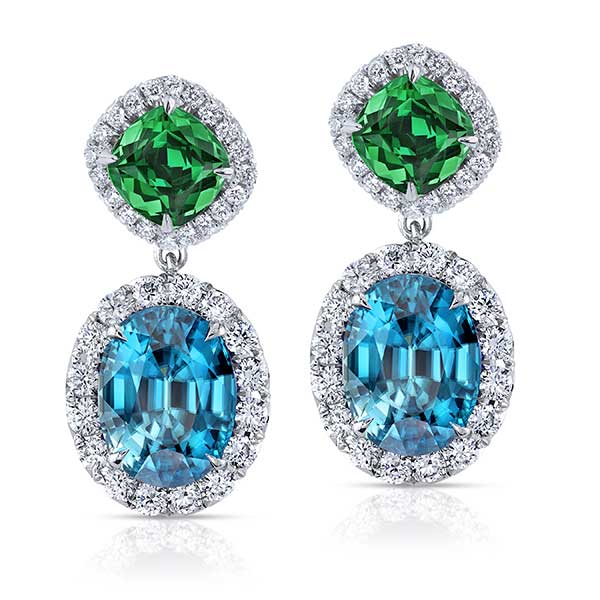 Omi Prive blue zircon and tsavorite earrings