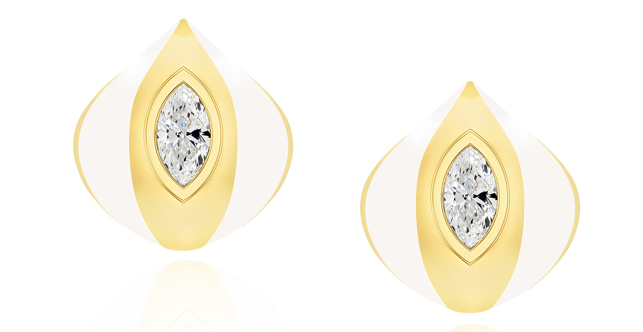 Almasika terra nova white enamel gold earrings
