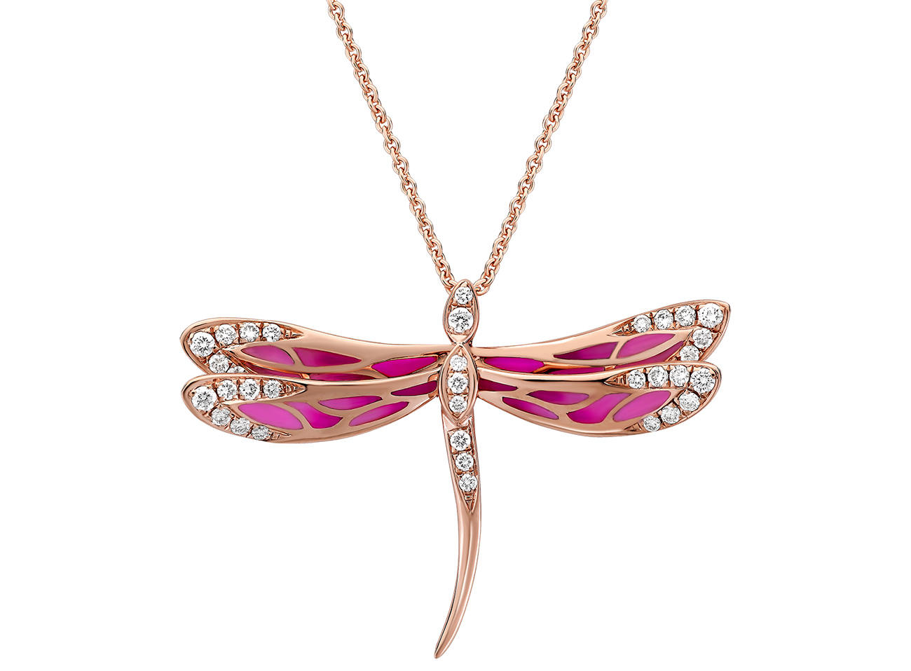 Artistry pink enamel dragonfly pendant