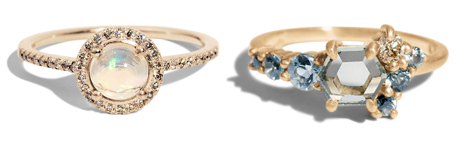 Bario Neal soma opal and hex sapphire cluster rings