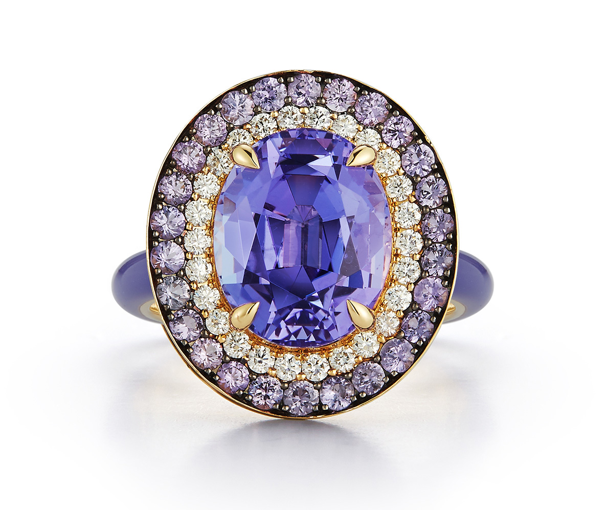 Katherine Jetter tanzanite purple enamel earrings