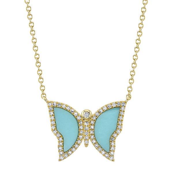 Mother-of-Pearl and Diamond Butterfly Necklace in 14k Yellow Gold by Shy  Creation - Jewelry By Designs