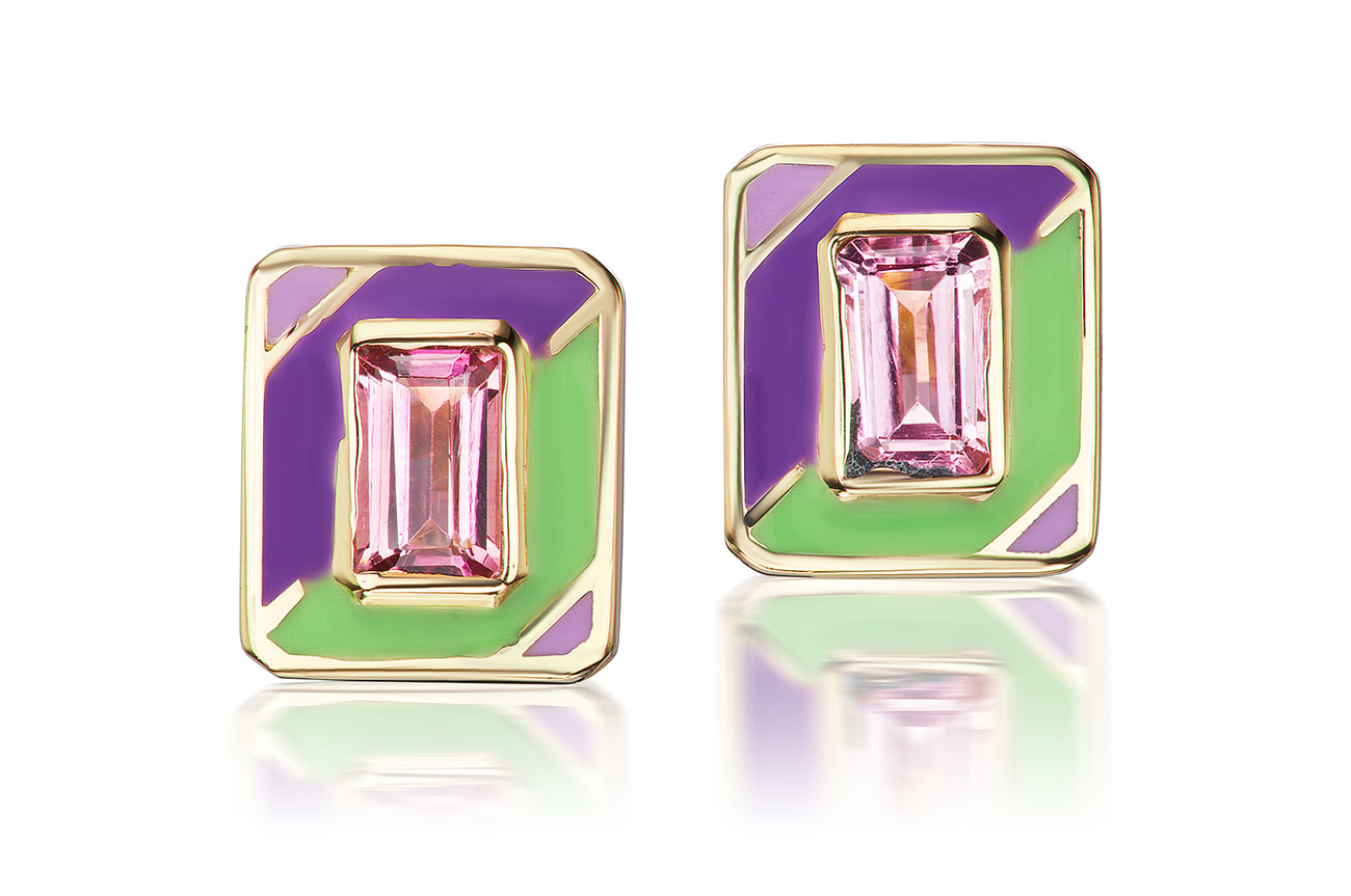 Tara Hirshberg pink sapphire enamel earrings