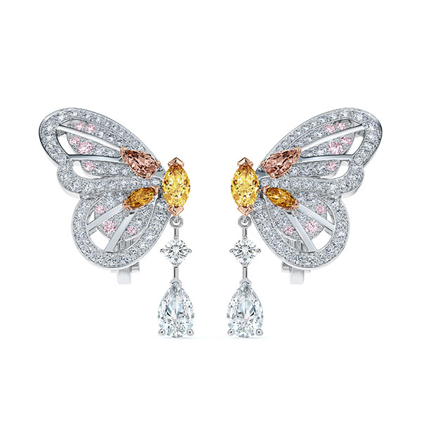 De Beers Portraits of Nature Butterfly High Jewlery Orange Yellow Pink Earrings