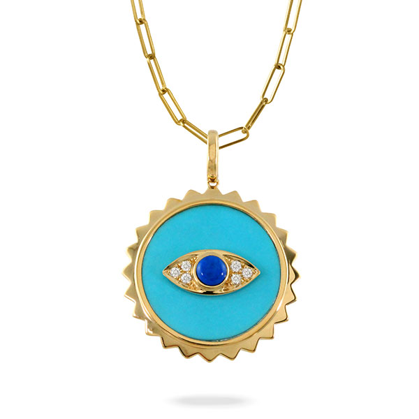 Doves turquoise evil eye pendant