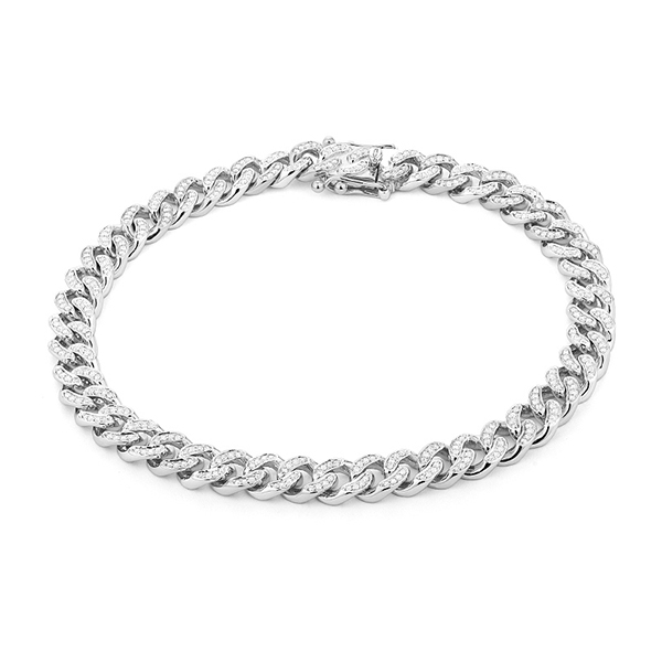 Faceted White Gold Chain Link Bracelet