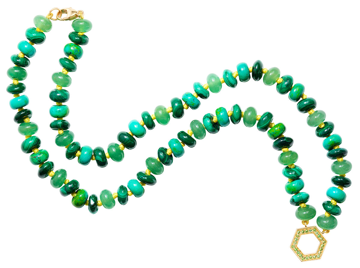 Harwell Godfrey green turquoise malachite jade bead foundation necklace