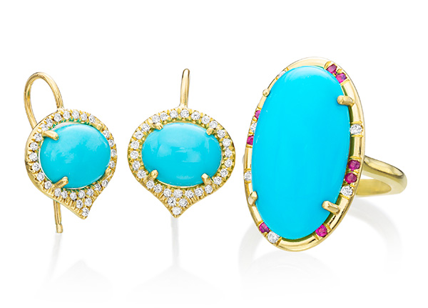 Lauren K turquoise earrings and sprinkle ring