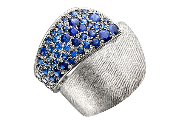 Liv Luttrell platinum graduated sapphire curved forms ring