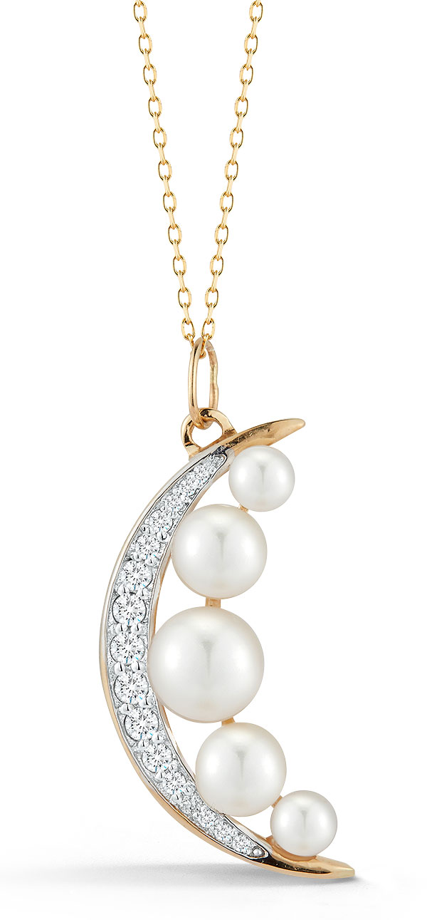 Mateo crescent moon pearl diamond necklace