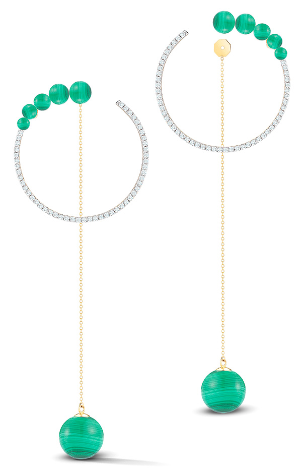 Mateo graduated malachite diamond hoop earrings with malachite drop