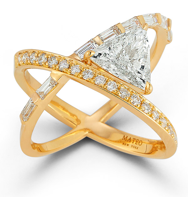 Mateo ribbon ring with trillion and baguette diamonds