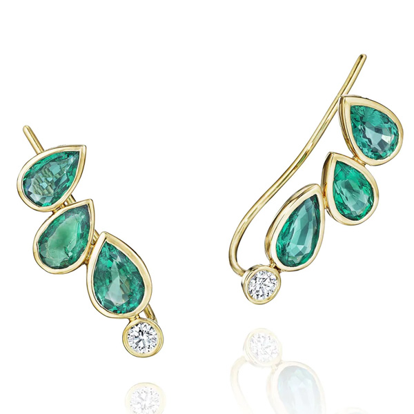 Misahara emerald ear climbers