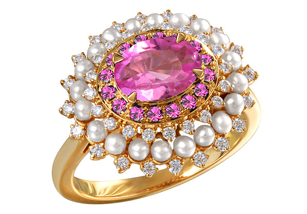 Moksh diamond pink sapphire pearl Kyoto ring