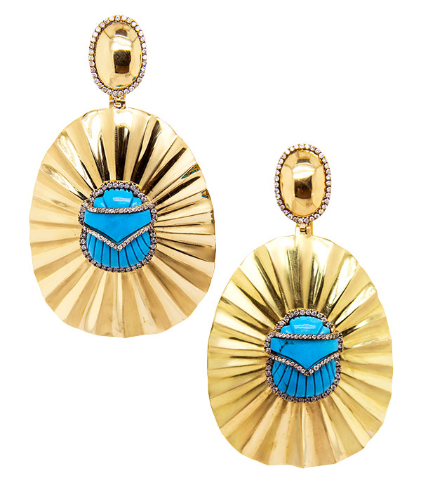 Silvia Furmanovich gold turquoise scarab earrings