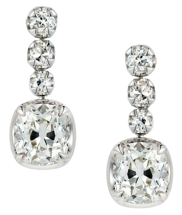 Thelma West platinum antique old mine cut diamond Decadence earrings