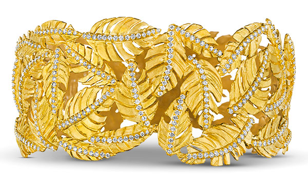 Best Bracelet Susan Gordon 22k gold diamond leaf cuff