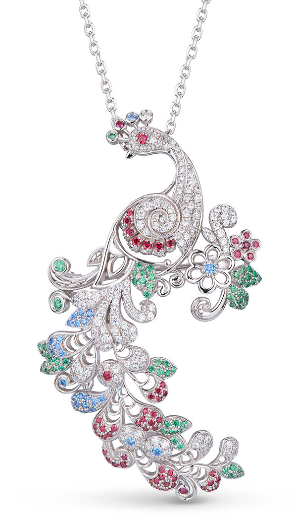 Best Statement Piece Sevan Designs grace and lace peacock brooch necklace