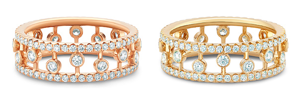De Beers Dewdrop diamond bands in 18k rose and yellow gold