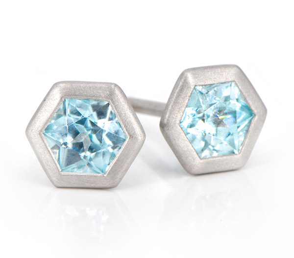 Kimberly Collins blue zircon hexagon earrings
