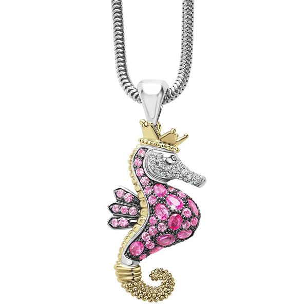 Lagos pink sapphire seahorse necklace