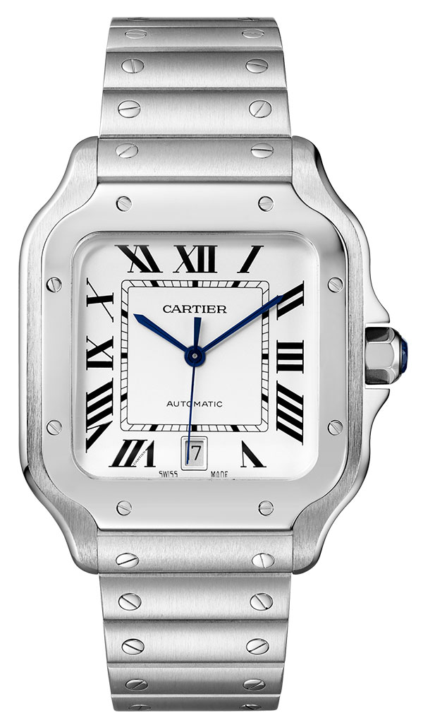 Large stainless steel santos de cartier watch