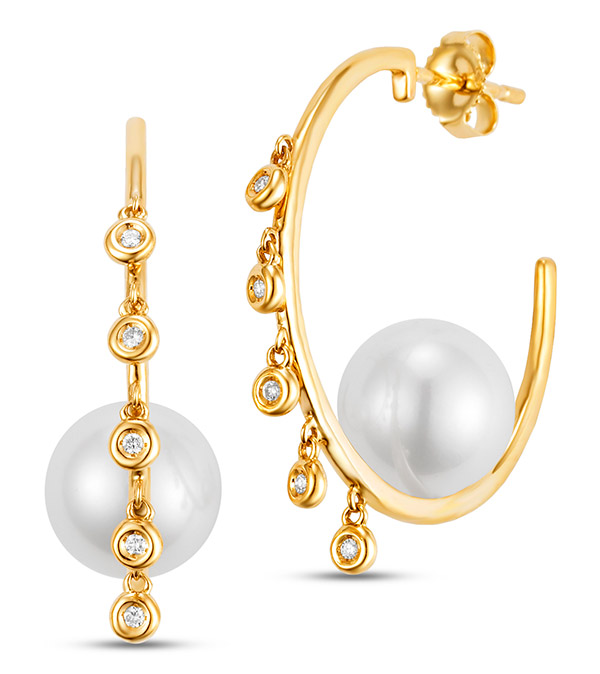 Mastoloni Castone pearl diamond gold Aida charm hoops