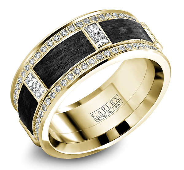 Mens Carlex Collection Heroic King forged carbon fiber diamond gold ring