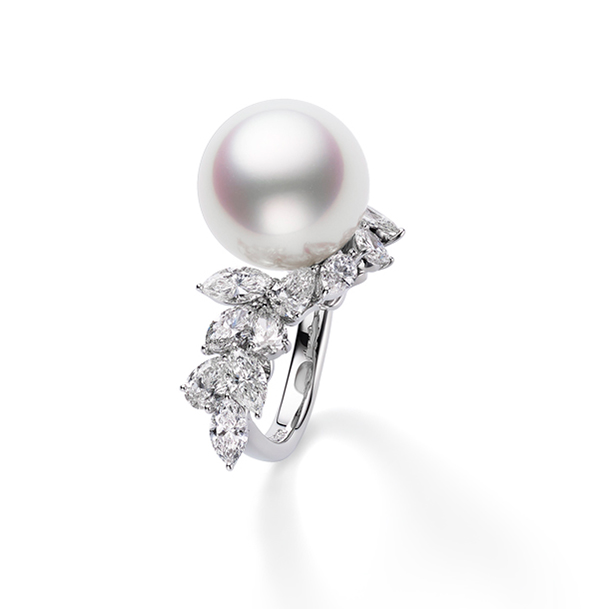 Mikimoto floral ring with South Sea pearl and diamonds