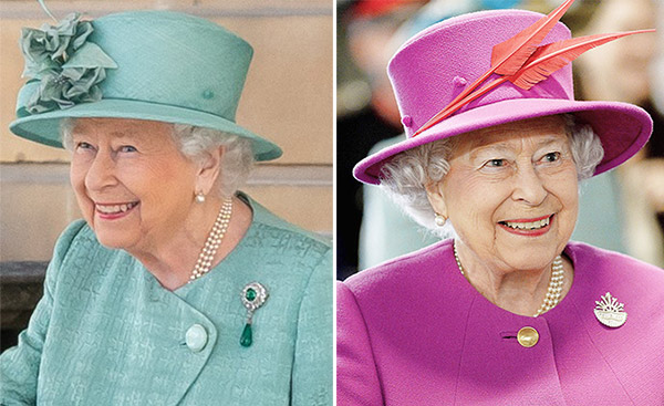 Queen Elizabeth II in 2019 and 2015