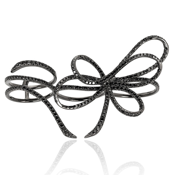 Colette black diamond bow ring