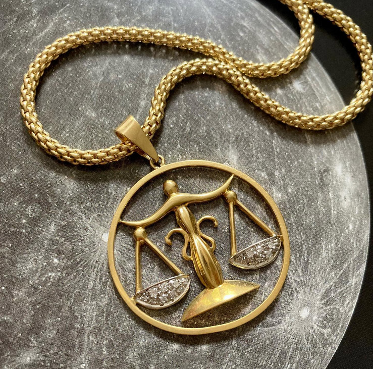 Gold Hatpin libra pendant and necklace