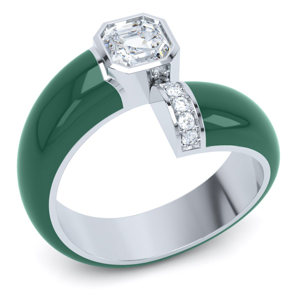 Loev green enamel asscher ring