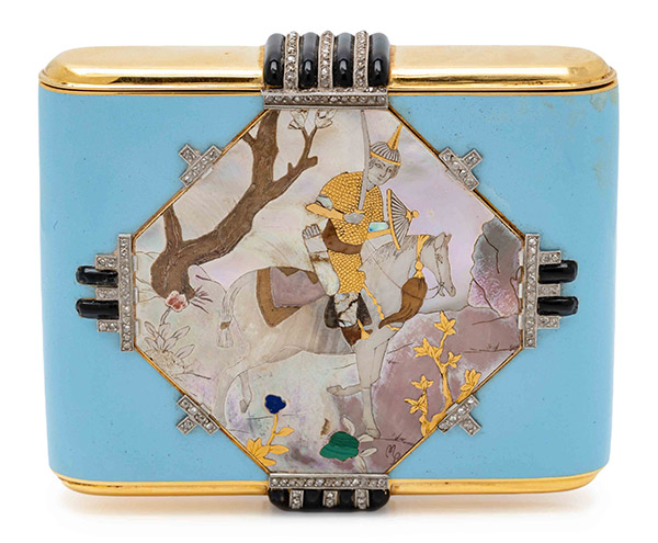 Vladimir Makovsky enamel hardstone gold cigarette case