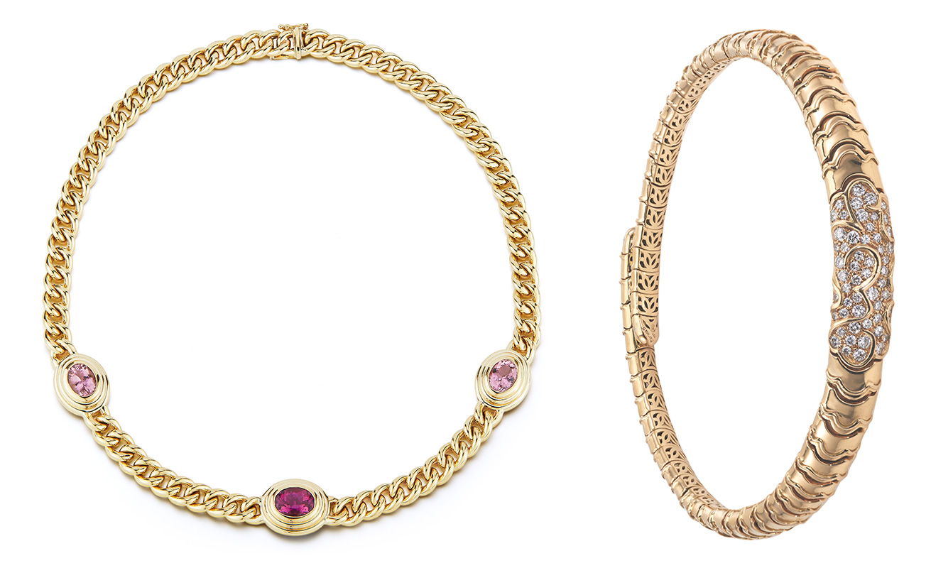 Deborah Pagani gemstone gold chain and Marina B gold choker