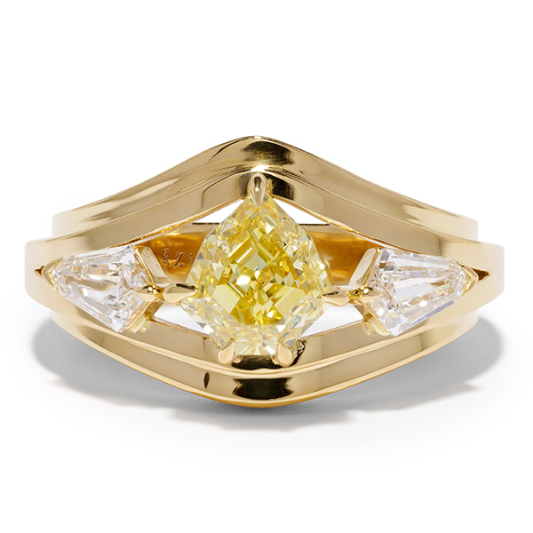 Azlee custon yellow shield kite white diamond ring