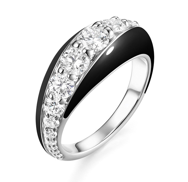 Melissa Kaye 18k white gold diamond black enamel ring