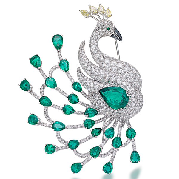 Picchiotti emerald peacock brooch